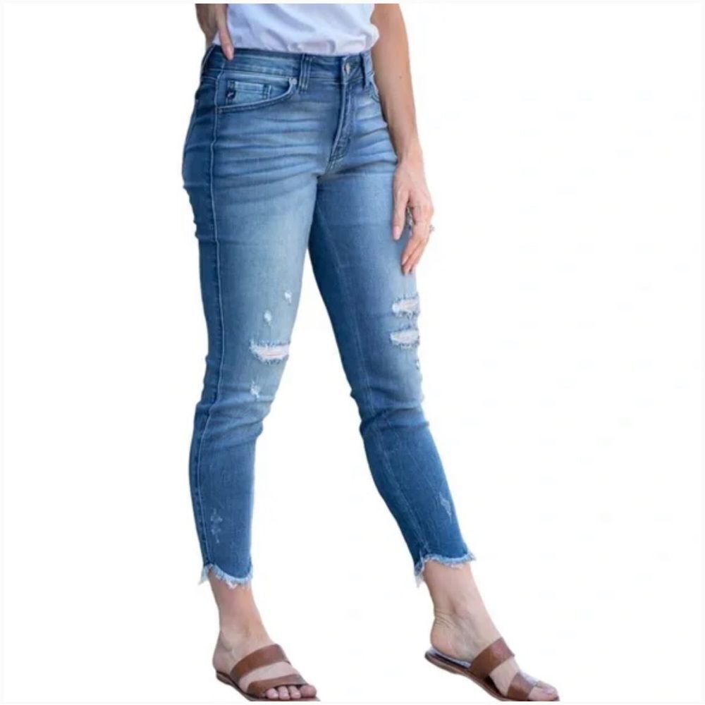 KANCAN Mid Rise Tulip Hem Ripped Skinny Jeans KC8298M Size 24‎